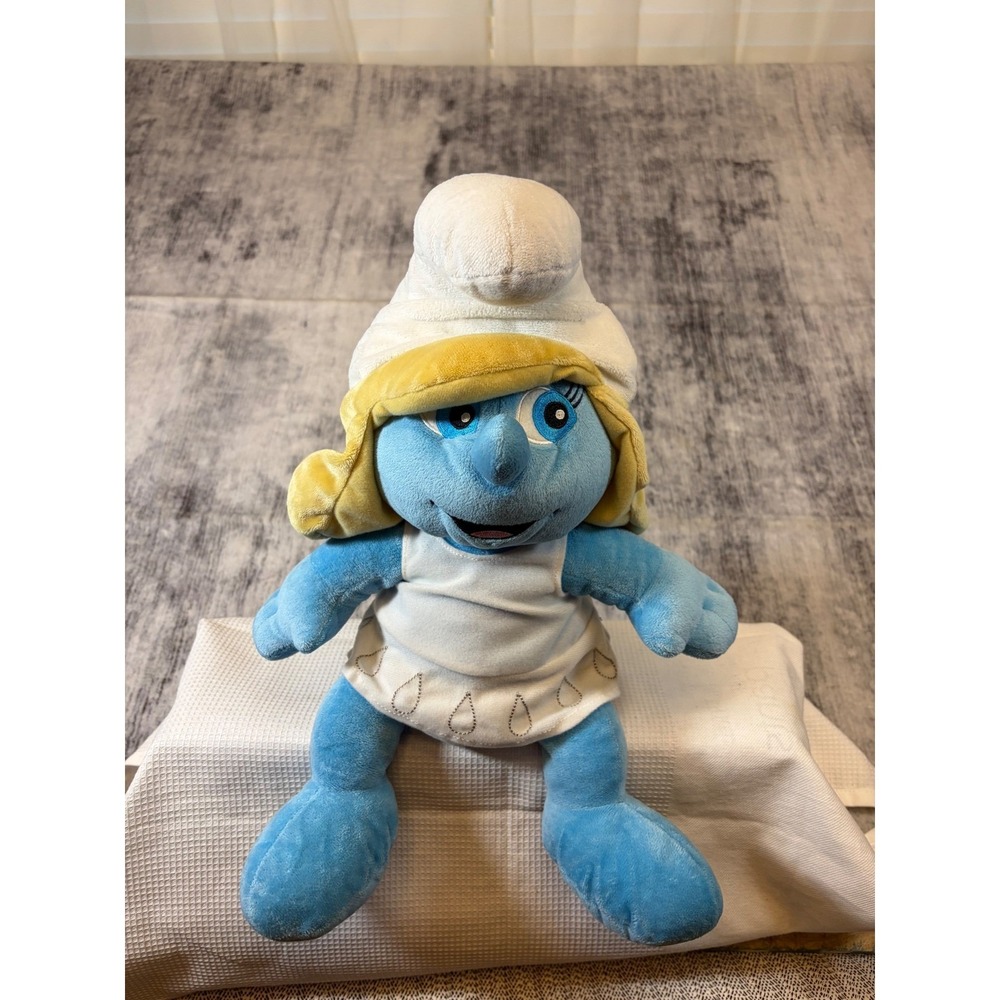 Build-A-Bear The Smurfs Smurfette Plush Blue Blonde White Dress 16 Inch Toy